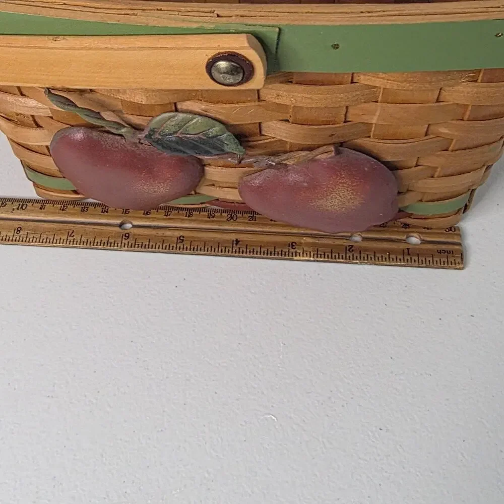 Woven Basket Apple Design Wooden Handle Farmhouse Decor